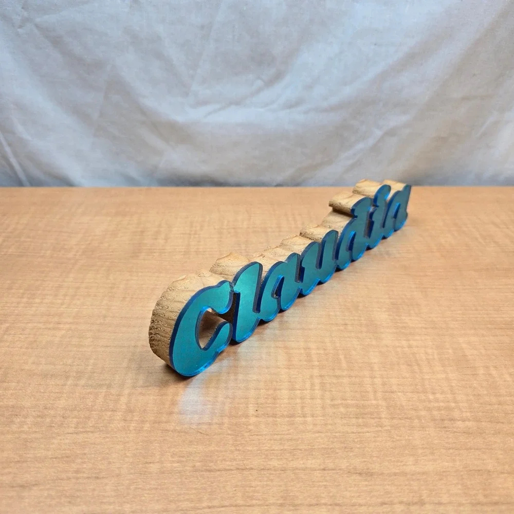 Aqua Blue and Wood CLAUDIA desk‎ sign 10